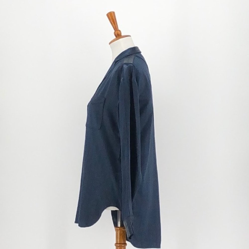 Rag & Bone Navy Satin Stripe Button Front Shirt - Picture 4 of 9